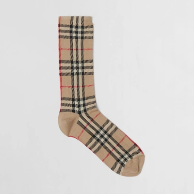 Burberry Vintage Check Intarsia Cotton Cashmere Blend Socks In Archive Beige