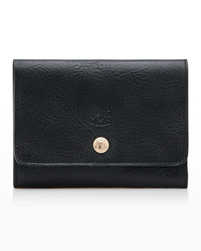 Il Bisonte Unisex Leather Snap Wallet In Black