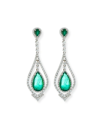 Andreoli 18k White Gold Emerald & Diamond Pear Earrings