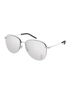 Saint Laurent Ysl Semi-rimless Metal Aviator Sunglasses In 002 Shiny Silver