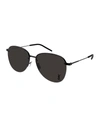 Saint Laurent Ysl Semi-rimless Metal Aviator Sunglasses In Semimatte Black