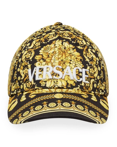 Versace Casquette De Baseball À Broderie Barocco In Black Gold