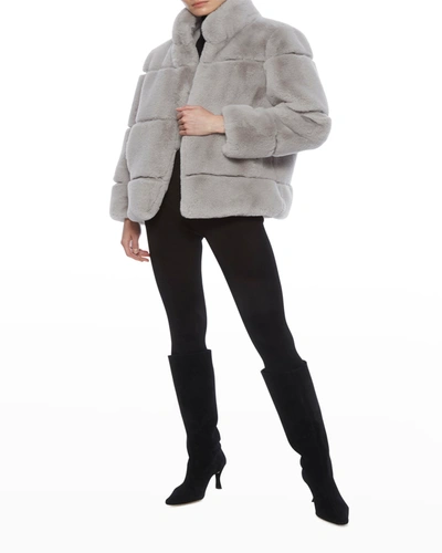 Apparis Skylar Faux Fur Tiered Short Coat In Grey