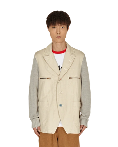 Undercover Contrasting-sleeve Cotton Blazer In Ivory