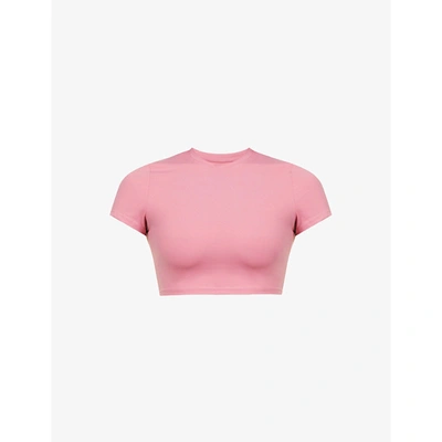 Adanola Womens Blush Pink Cropped Stretch-jersey Top M