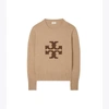 Tory Sport Tory Burch Cashmere Logo Crewneck In Natural Heather