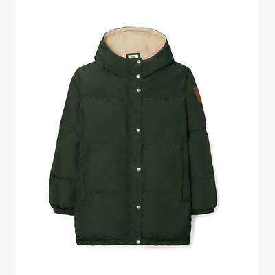 Tory Sport Tory Burch Hooded Mid Down Jacket In Conifer