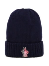 MONCLER BLUE WOOL HAT WITH LOGO PATCH