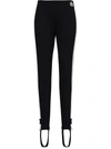 Moncler Black Stretch Fabric Leggings With Logo Patch In Black
