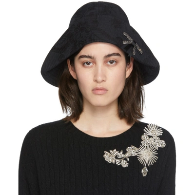 Erdem Black Jacquard Embellished Bow Bucket Hat