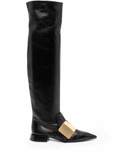 Jil Sander Pointed Over-the-knee Leather Boots In Black