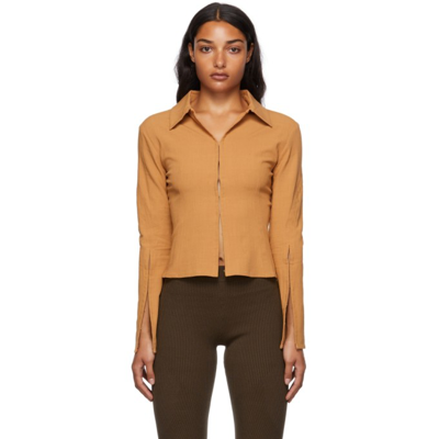 Jacquemus La Chemise Obiou Long Sleeve Shirt In 830 Camel