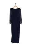 Marina Beaded Long Sleeve Maxi Gown In Navy