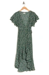 Max Studio Ruffle Crepe High/low Wrap Midi Dress In Grnsmqlf