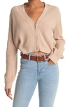 Melrose And Market Button Down Cropped Knit Cardigan In Beige Moonlight