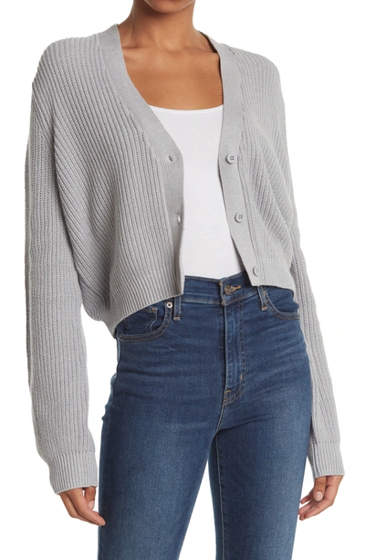 Melrose And Market Button Down Cropped Knit Cardigan In Grey Heather