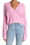 Melrose And Market Button Down Cropped Knit Cardigan In Pink Flower