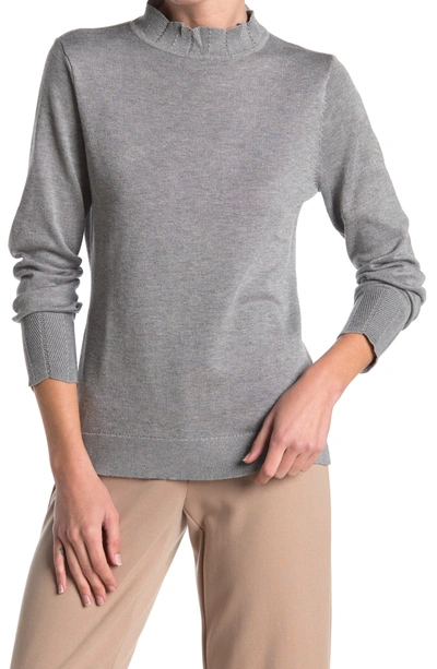 By Design Scallop Mock Neck Sweater In Grey Heather