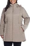 Gallery Chevron Quilt Hooded Jacket In Taupe Grey