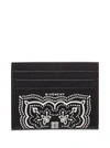 GIVENCHY BLACK AND WHITE LEATHER CARD HOLDER WITH BANDANA PRINT,BK6099K1C4001