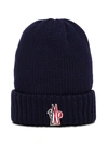 MONCLER BLUE WOOL HAT WITH LOGO PATCH,3B00007M1131778