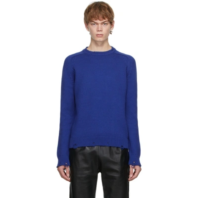 Saint Laurent Blue Cotton Distressed Sweater In 4164 Electric Blue