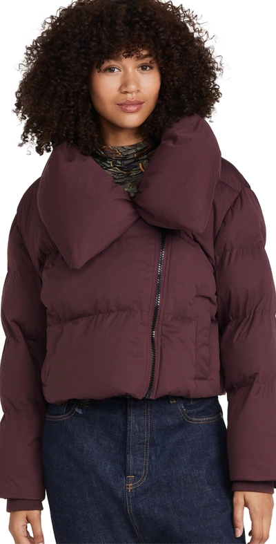 AVEC LES FILLES ASYMMETRICAL ZIP PUFFER JACKET MERLOT,AFILL30026