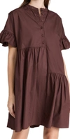 En Saison Poplin Mini Asymmetrical Dress In Brown