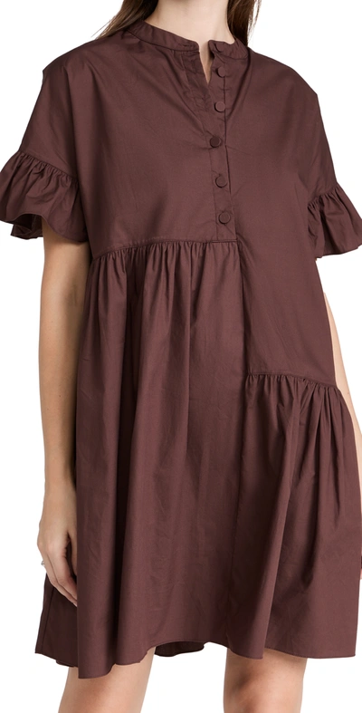 En Saison Poplin Mini Asymmetrical Dress In Brown