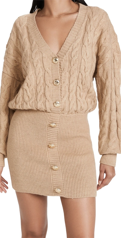 Retroféte Tala Cable Knit Mini Sweater Dress In Beige