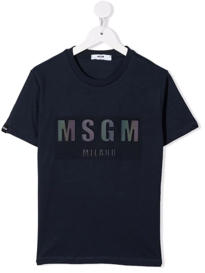 Msgm Kids' Logo-print T-shirt In Blue