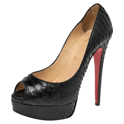 Pre-owned Christian Louboutin Black Python Lady Peep Toe Platform Pumps Size 35