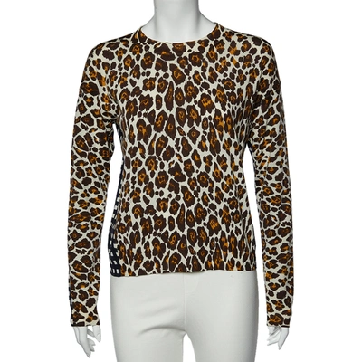 Pre-owned Stella Mccartney White Leopard And Check Print Wool Long Sleeve Jumper M