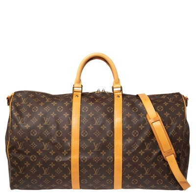 Pre-owned Louis Vuitton Monogram Canvas Keepall Bandouliere 55 Bag In Brown