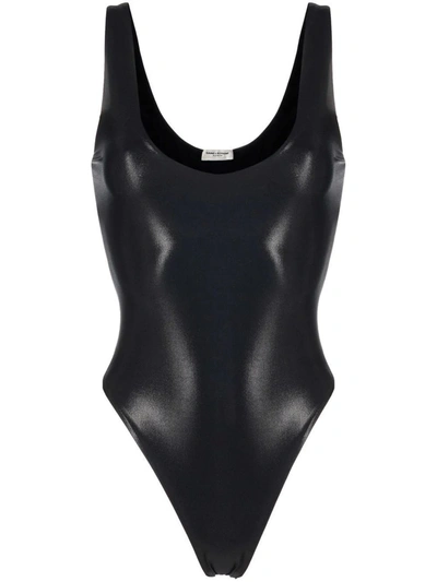 Saint Laurent Fitted Metallic Stretch-jersey Body In Nero