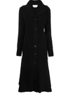 Alexander Mcqueen Black Ribbed Midi Coat In Nero