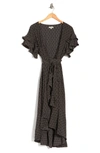 Max Studio Ruffle Crepe High/low Wrap Midi Dress In Bkmoondt