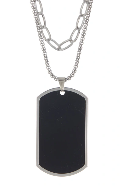 Ike Behar Stainless Steel Layered Dog Tag Necklace In Silver