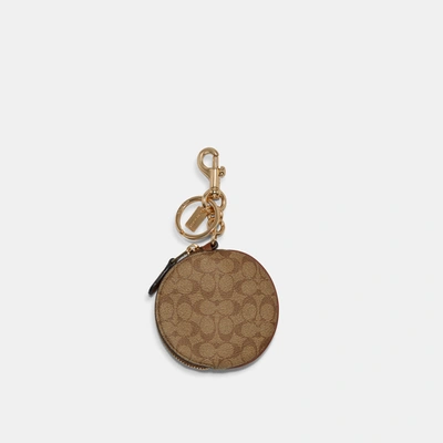 Coach Circular Coin Pouch Bag Charm In Signature Canvas In Beige