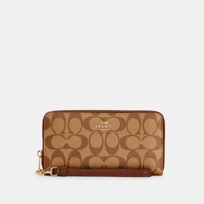 Coach Long Zip Around Wallet In Signature Canvas In Beige