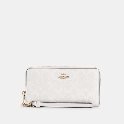 Coach Long Zip Around Wallet In Signature Canvas In White