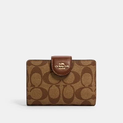 Coach Medium Corner Zip Wallet In Signature Canvas In Beige