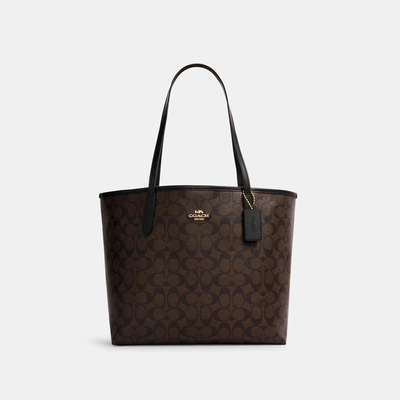 Coach City Tote In Signature Canvas In Brown