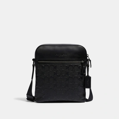 Coach Houston Flight Bag In Signature Leather In Black