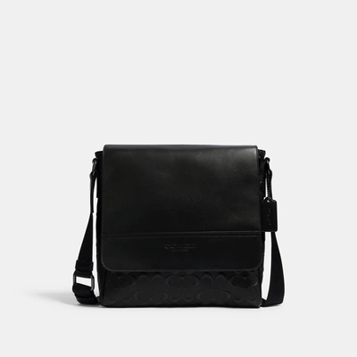 Coach Houston Map Bag In Signature Leather In Black