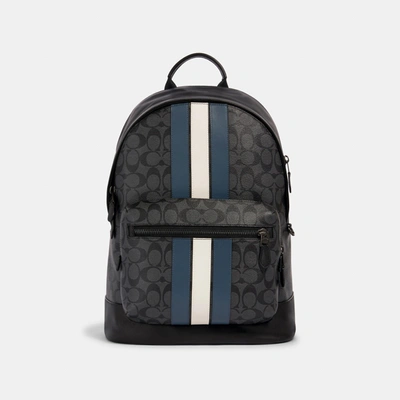 Coach West Backpack In Signature Canvas With Varsity Stripe In Black |  ModeSens