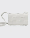 Bottega Veneta The Cassette Intrecciato Crossbody Bag In White/silver