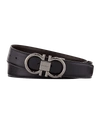 Ferragamo Men's Double-gancini Reversible Leather Belt In Black