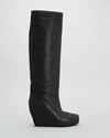 Dries Van Noten 105mm Tall Leather Wedge Platform Boots In Black
