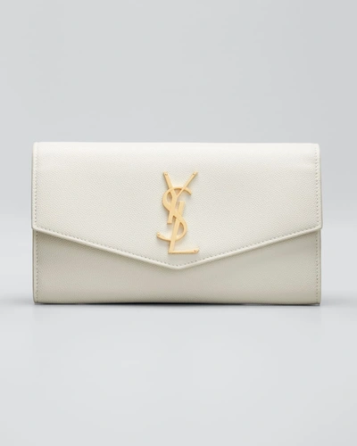 Saint Laurent Uptown Ysl Monogram Grain De Poudre Wallet On Chain W/ Card Case In White